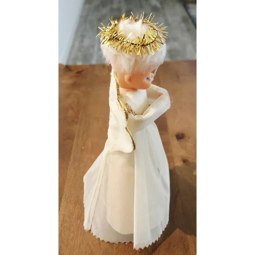 Vintage Christmas Angel Tree Topper Blonde Hair Closed Eyes Old 7.25